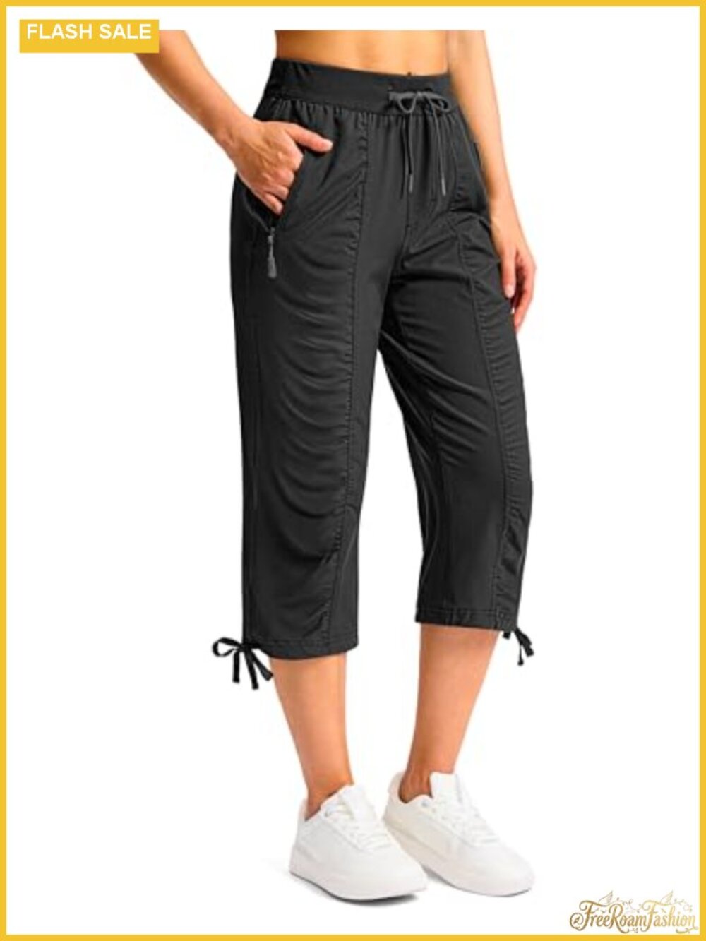 Women's Quick Dry Capri Pants with 2 Zip Pockets Lightweight Cargo Hiking Pants